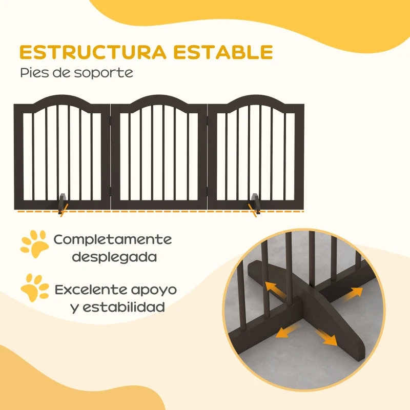 PawHut Barrera de Seguridad Plegable para Perros Pequeños Rejilla de Protección de 3 Paneles con Patas 154,5x29,5x61 cm Café