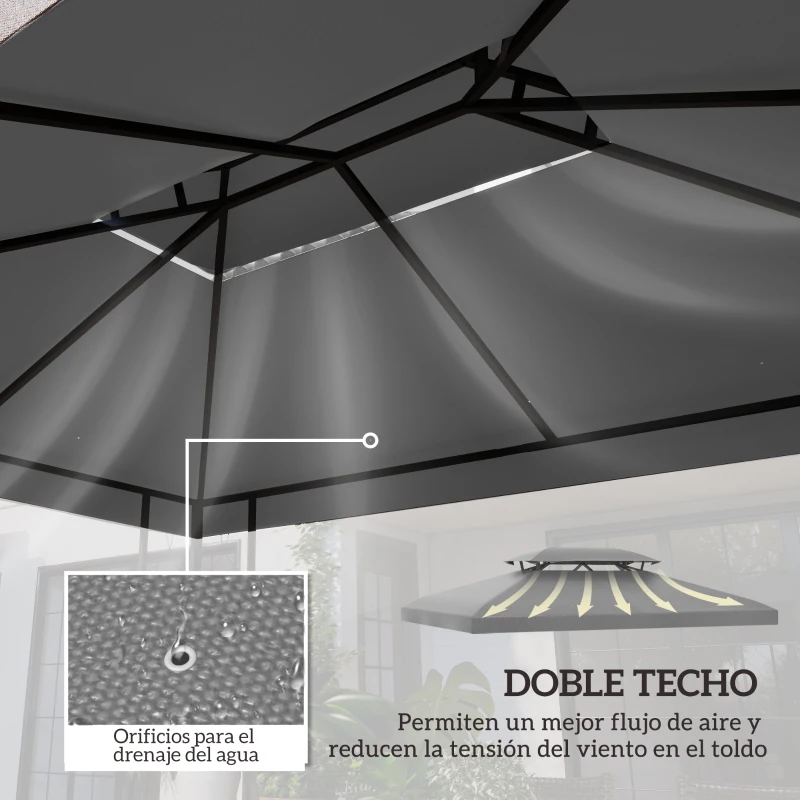 Outsunny Toldo de Recambio 4x3 m con Techo Doble Orificios de Drenaje y Protección UV Solo Toldo NO Incluye Marco Gris Claro