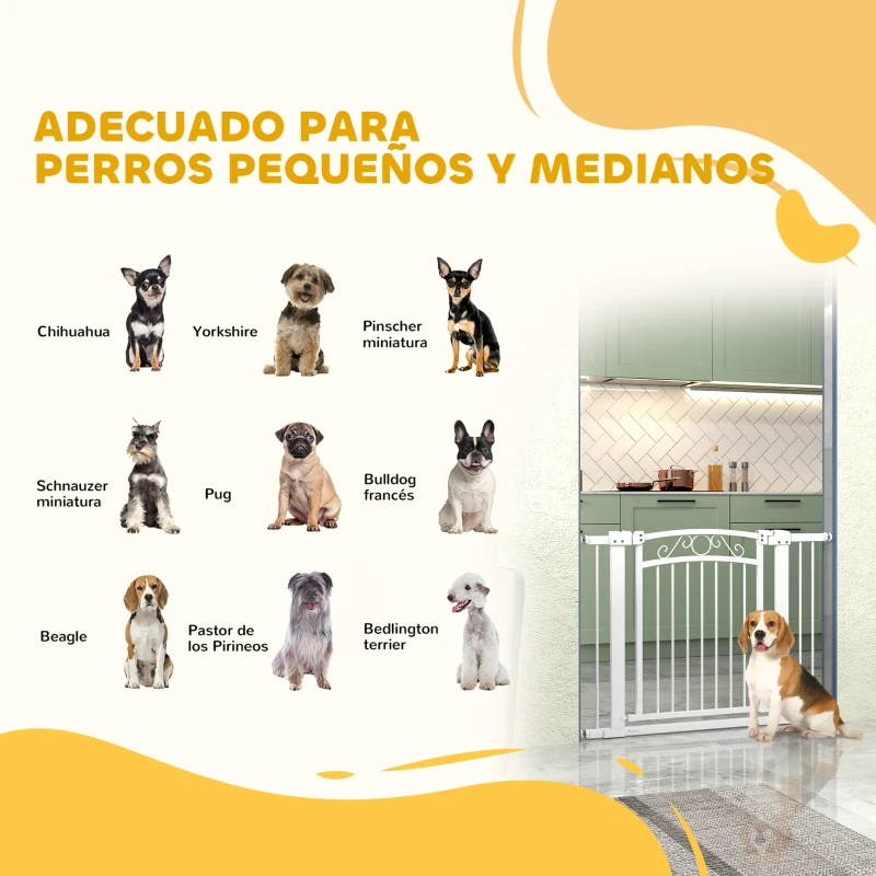 PawHut Puerta para Perros con Ancho Ajustable 76-104 cm con 2 Extensiones Doble Bloqueo Blanco
