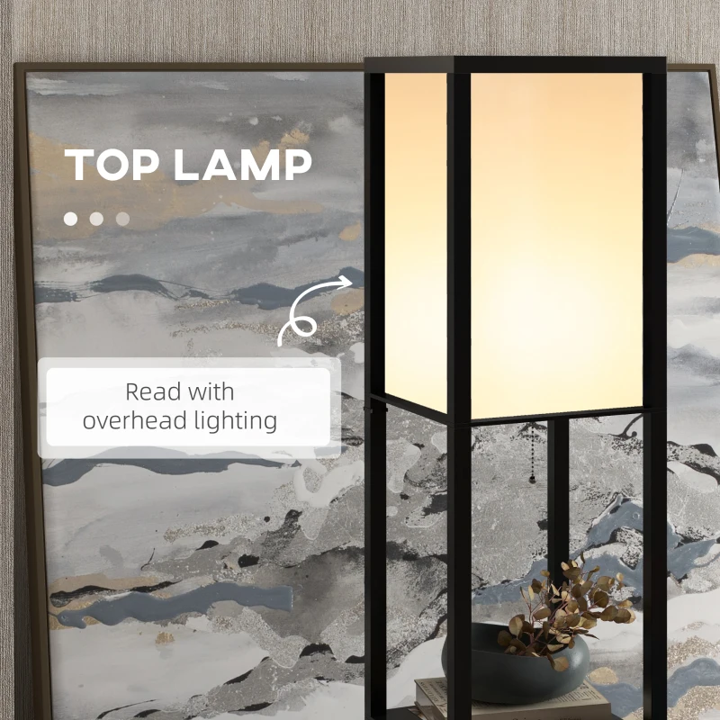 HOMCOM vloerlamp met planken binnenverlichting staande lamp E27 tot 40 W voor woon-/slaapkamer hout zwart 26 x 26 x 160 cm