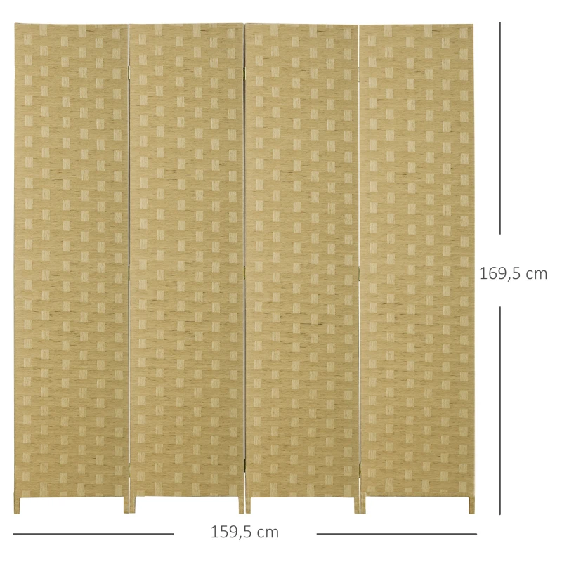 HOMCOM Biombo Separador de Ambientes de 4 Paneles Plegables de Madera de Pino y Fibra de Papel 159,5x169,5 cm Marrón