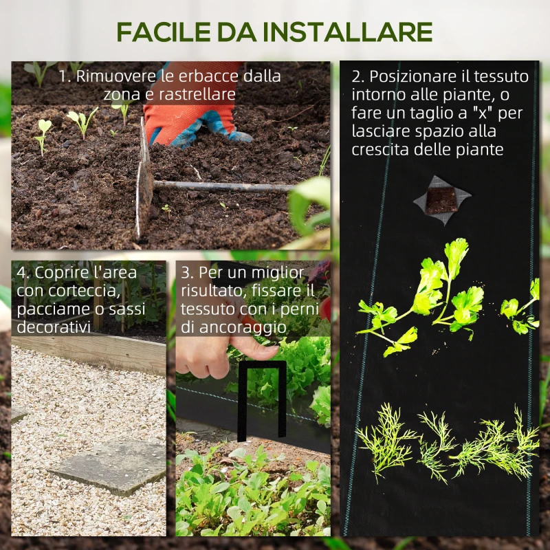 Outsunny Telo per Pacciamatura 2x25 m per Orto, Serra e Giardino, Drenante e Traspirante, Nero