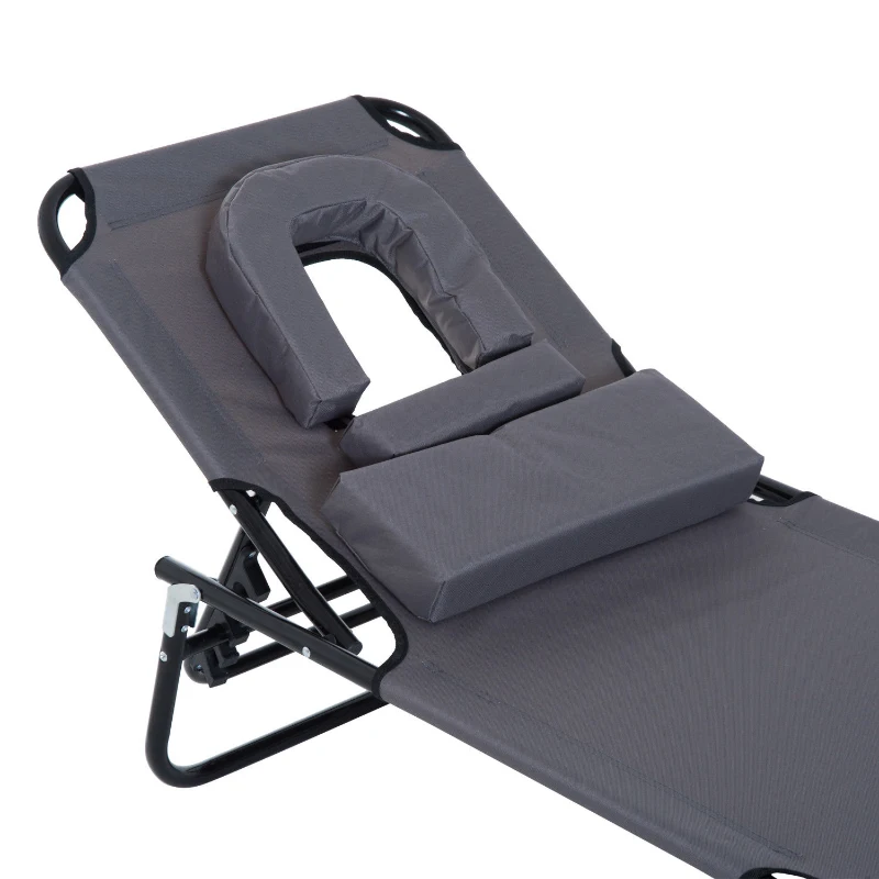 Outsunny Sonnenliege klappbar Gartenliege mit Kopfkissen Liegestuhl mit 4-Fach verstellbare Rückenlehne Campingliege mit Lesefenster Gartenstuhl bis 120kg belastbar für Garten, Balkon Grau