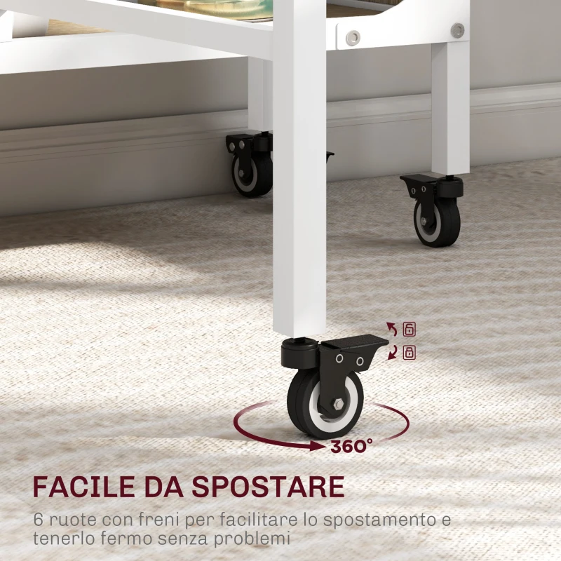 HOMCOM Tavolo da Pranzo Pieghevole per 6 Persone max con Ripiano, in Legno e Metallo, 130x80x74 cm, Bianco e color Legno