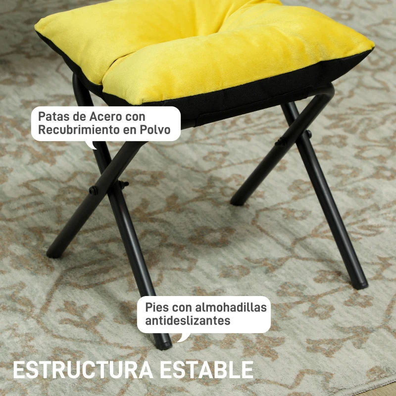 HOMCOM Sillón de Salón con Otomana Sillón de Relax con Bolsillos Laterales y Patas de Acero para Sala de Estar Dormitorio Amarillo