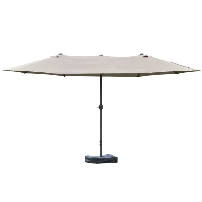 Outsunny Parasol de jardin exterieur parasol double rectangulaire 4,6L x 2,7l x 2,4H m avec ouverture fermeture manivelle, sacs de lestage et base inclus, pour balcon, piscine, gris clair