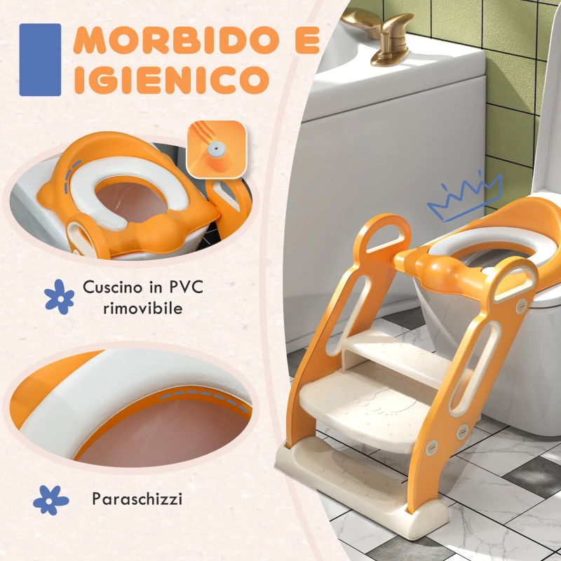 ZONEKIZ Riduttore Water con Scaletta Pieghevole, Maniglie Laterali e Cuscino Rimovibile, Arancione