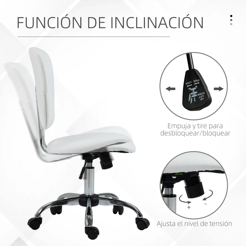 Vinsetto Silla de Oficina Giratoria con Altura Ajustable y Función Basculante para Escritorio Estudio 50x54x87,5-96,5 cm Blanco