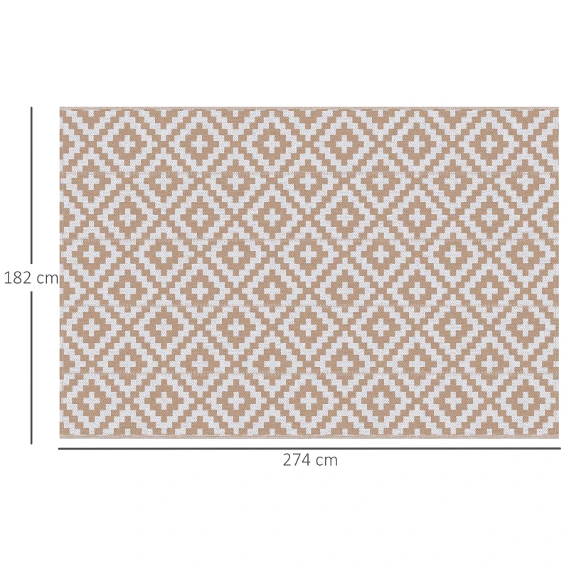 Outsunny Tappeto Esterno per Balcone e Terrazza Reversibile con Fantasia Geometrica, 2.74x1.82 m, Caffè e Bianco