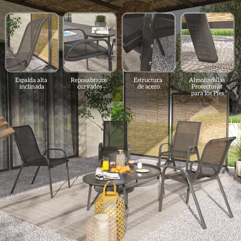Outsunny Set de 4 Sillas de Exterior Apilables con Asiento de Malla Respaldo Alto y Marco de Acero para Jardín o Terraza