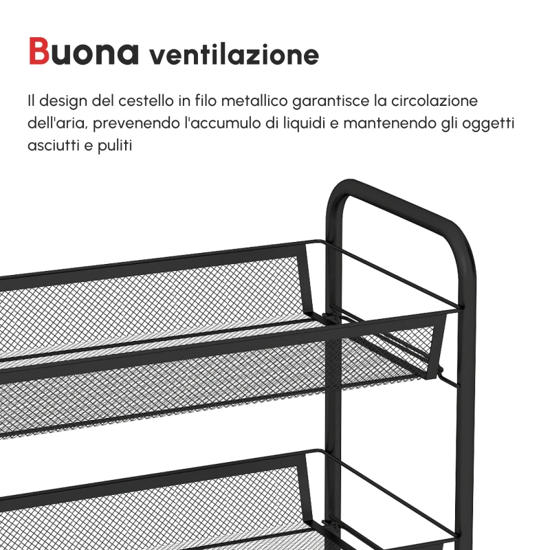 HOMCOM Carrello da Cucina Salvaspazio a 5 Livelli con Cestini a Rete in Acciaio, 45x26.5x106cm, Nero