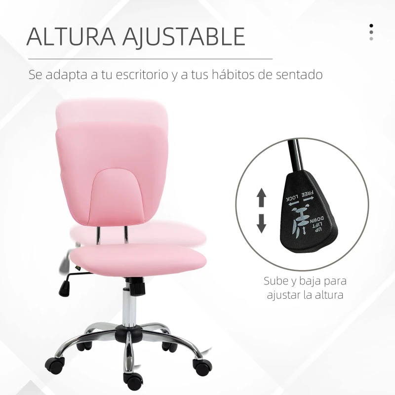 Vinsetto Silla de Oficina Giratoria con Altura Ajustable y Función Basculante para Escritorio Estudio 50x54x87,5-96,5 cm Rosa