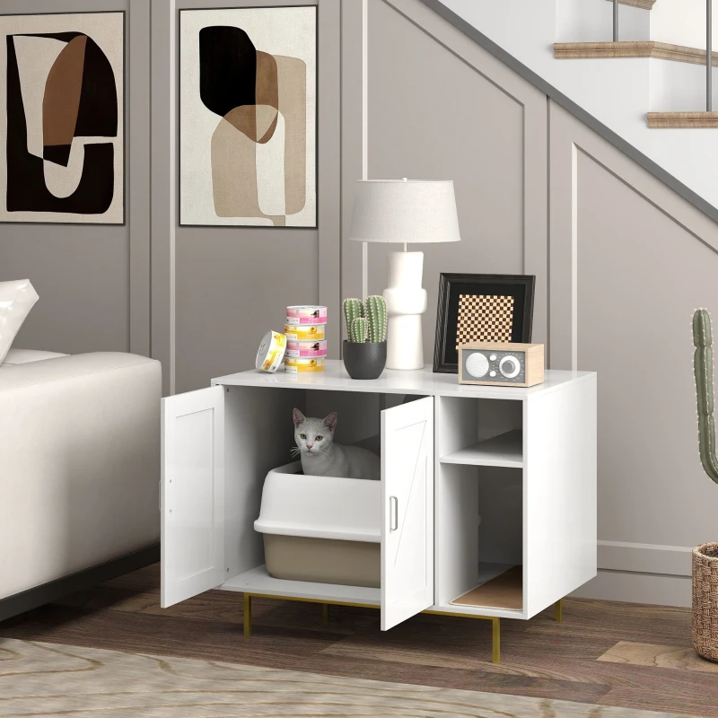 PawHut Mueble Arenero Caja de Arena para Gatos con Almohadilla para Rascar y Compartimento de Almacenaje 80x50x61 cm Blanco