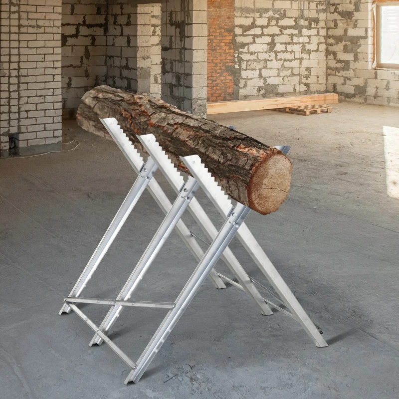 DURHAND Kettensägebock Sägebock zusammenklappbar Sägegestell für Brennholz Silber Metall 83 x 83 x 79 cm