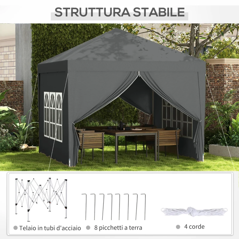 Outsunny Gazebo da Esterno 3x3 m Pieghevole con 4 Pannelli Laterali, in Acciaio e Tessuto Oxford Grigio