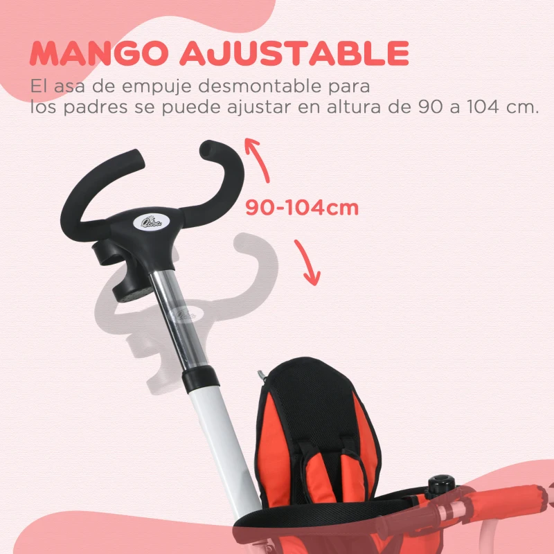 HOMCOM Triciclo para Bebés Plegable Triciclo Evolutivo 2 en 1 para Niños con Toldo Plegable Cestas y Cinturón de Seguridad Rojo