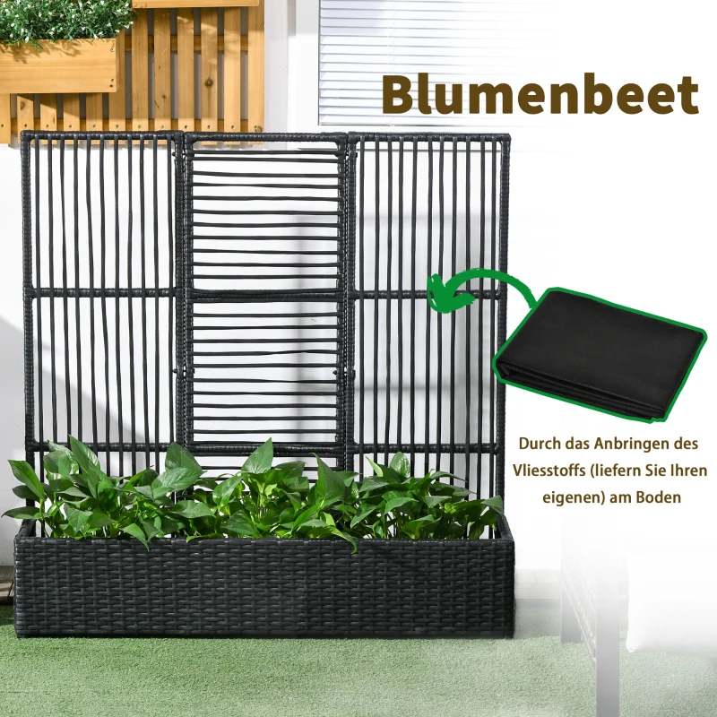 Outsunny Blumenkasten mit Spalier, wetterfest, Polyrattan, 103 x 103 x 29 cm, Schwarz