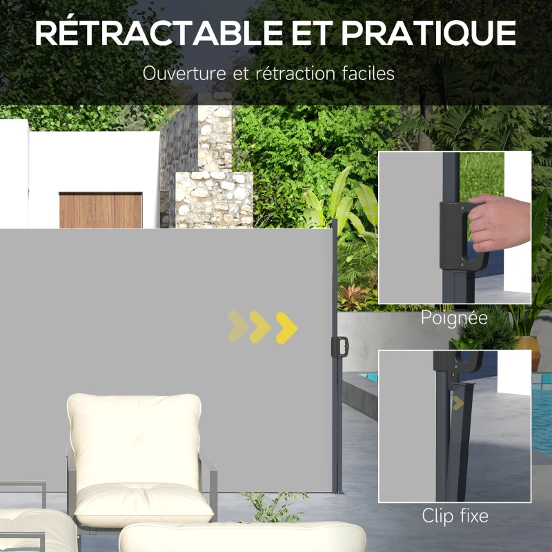 Outsunny Store latéral Brise-Vue paravent rétractable dim. 4L x 1,80H m alu. Polyester Anti-UV Haute densité 180 g/m² Gris