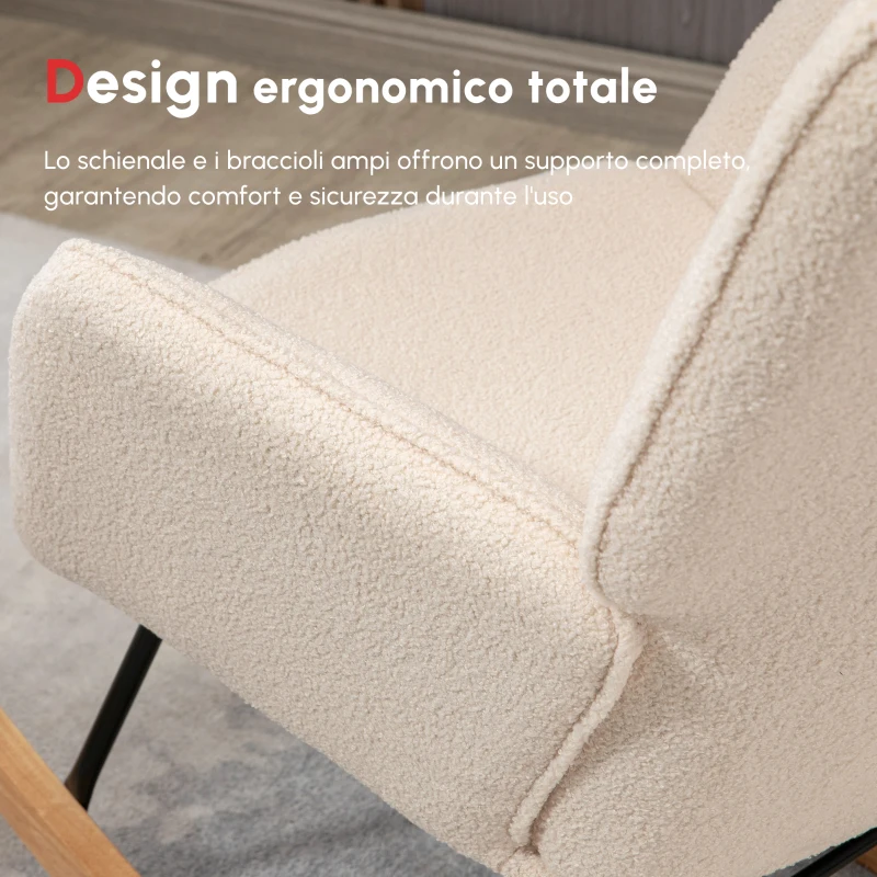 HOMCOM Poltrona a Dondolo Imbottita in Legno e Acciaio per Soggiorno e Camera da Letto, 71x98x101 cm, Beige