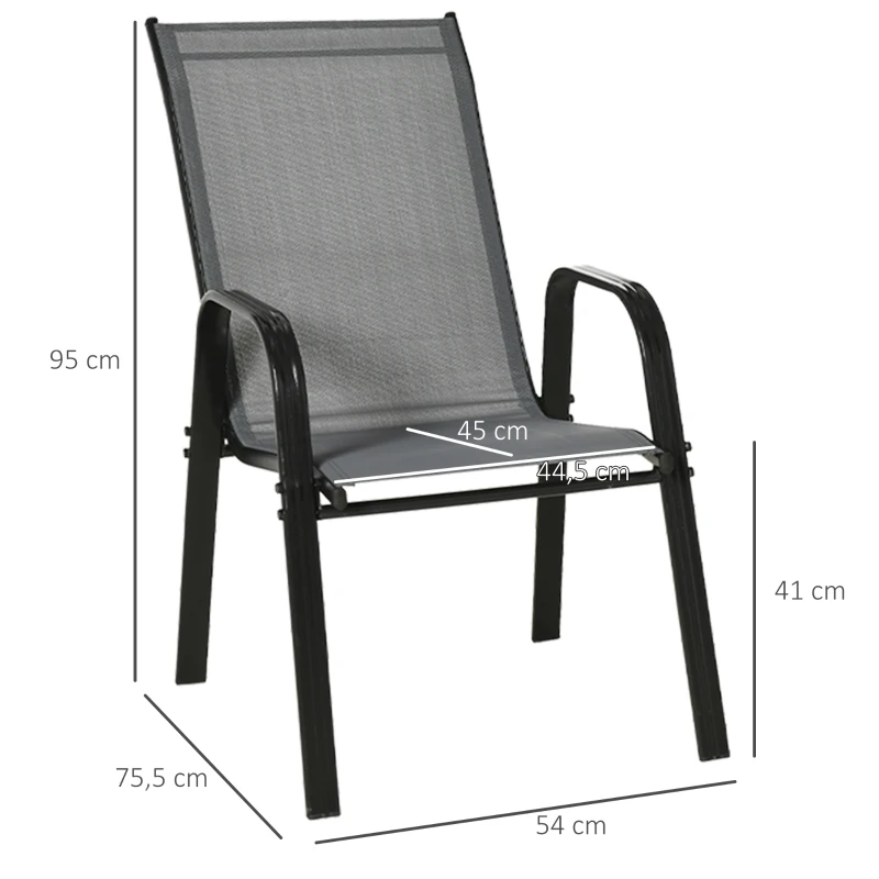 Outsunny Set de 4 Sillas de Exterior Apilables con Asiento de Textilene para Jardín Terraza 54x75,5x95 cm Gris Oscuro