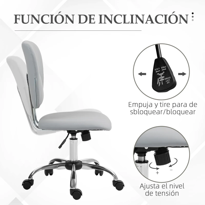 Vinsetto Silla de Oficina Giratoria con Altura Ajustable y Función Basculante para Escritorio Estudio 50x54x87,5-96,5 cm Gris