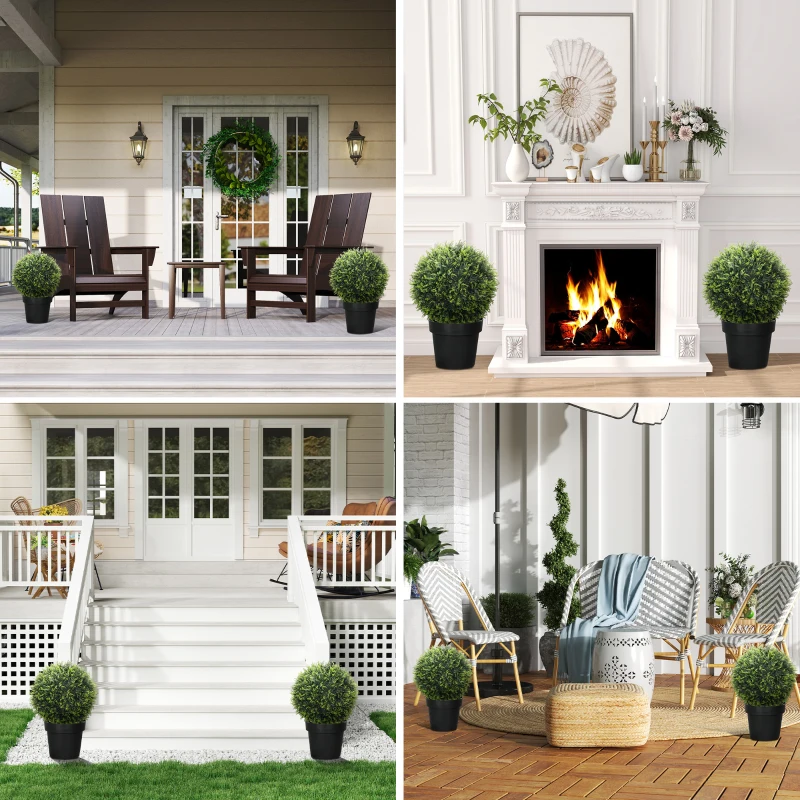 HOMCOM Lot de 2 boules de topiaire artificielles Ø 45 plantes artificielles Anti-UV, décoration intérieure et extérieure, vert