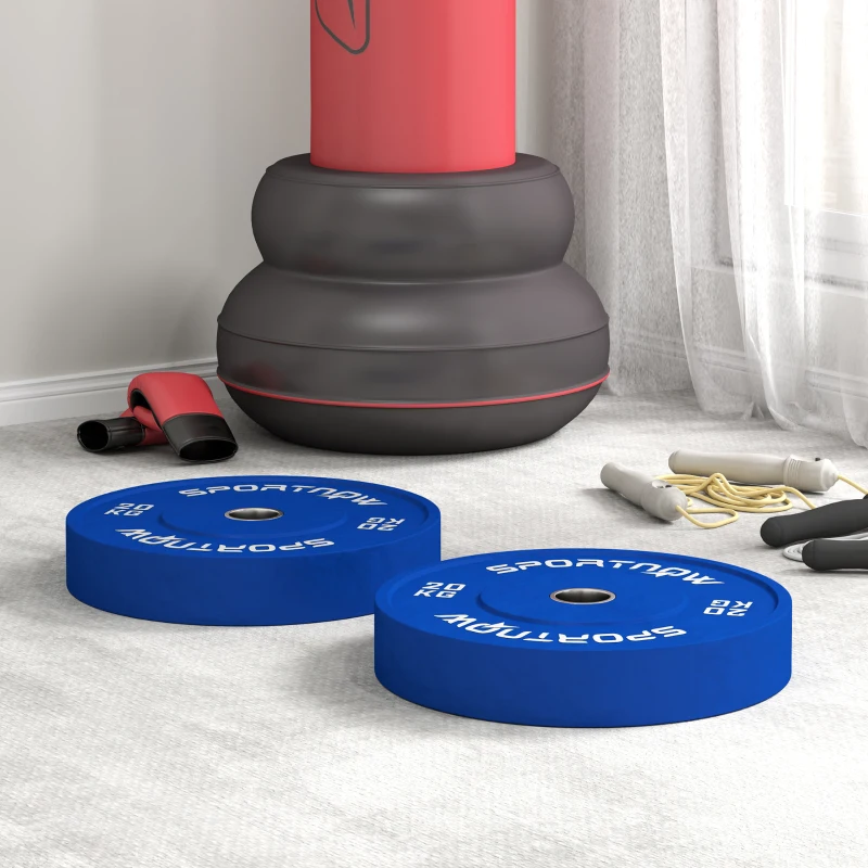 SPORTNOW Set 2 Discuri Greutăți 2x20 kg din Cauciuc cu Orificiu de 5 cm pentru Gantere și Grijuri, Ø45x8 cm, Albastru