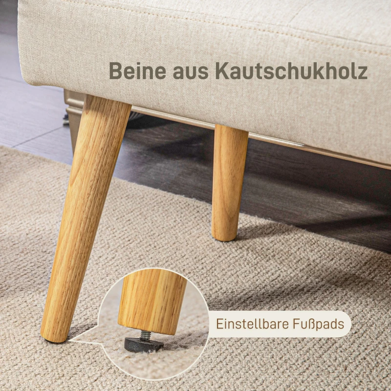HOMCOM Bettbank, Sitzbank, weicher Bezug, Leinenoptik, bis 120 kg, Naturholzbeine, 120x41x43cm, Creme