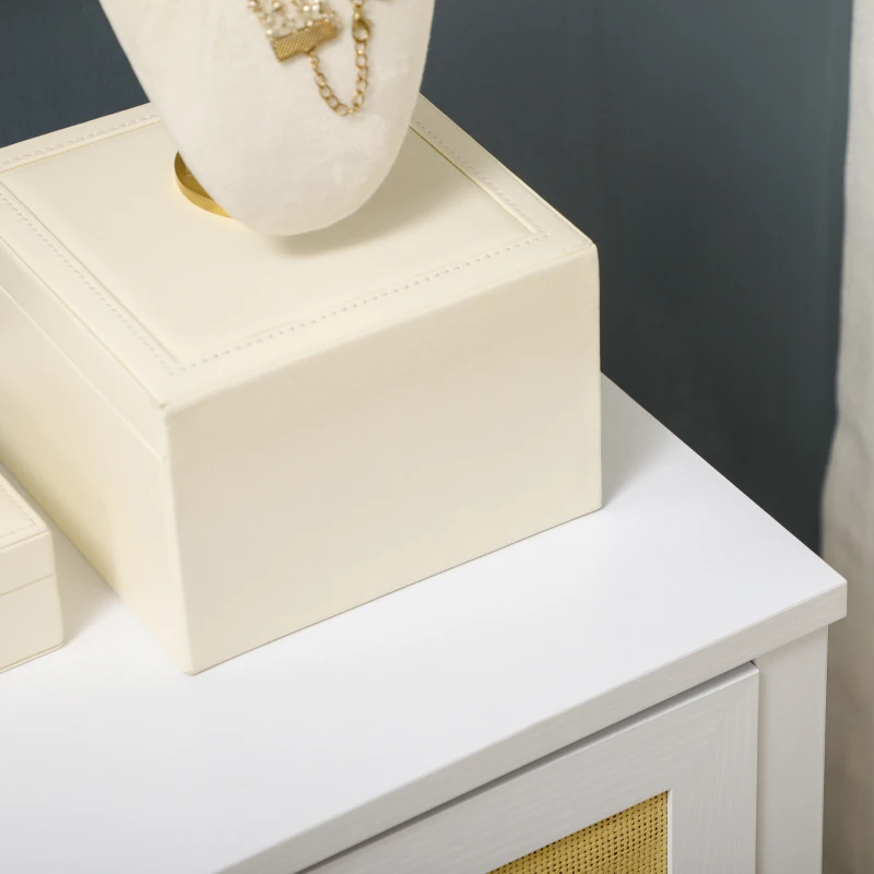 HOMCOM Cómoda de Dormitorio de Estilo Cannage Bohemio con 4 Cajones de Tela Plegables para Entrada Salón 62x30x105 cm Blanco