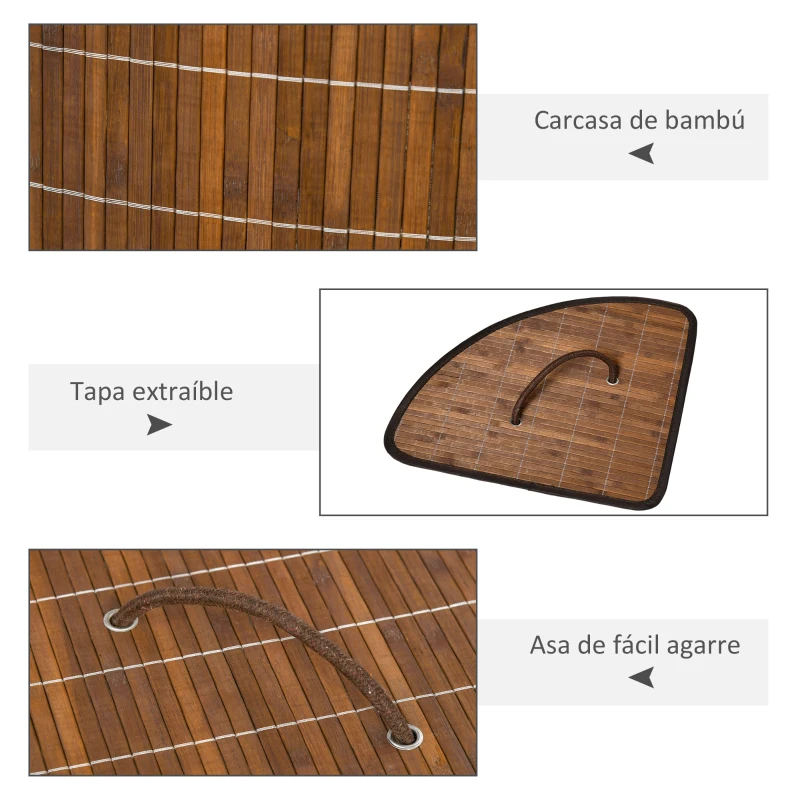 HOMCOM Cesto para Ropa Sucia de Bambú Capacidad de 55L Cesta para la Colada en Forma de Abanico 38x38x57 cm Marrón