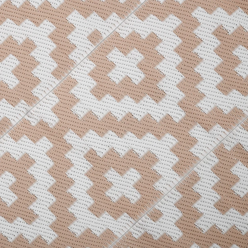 Outsunny Tappeto Esterno per Balcone e Terrazza Reversibile con Fantasia Geometrica, 2.74x1.82 m, Caffè e Bianco