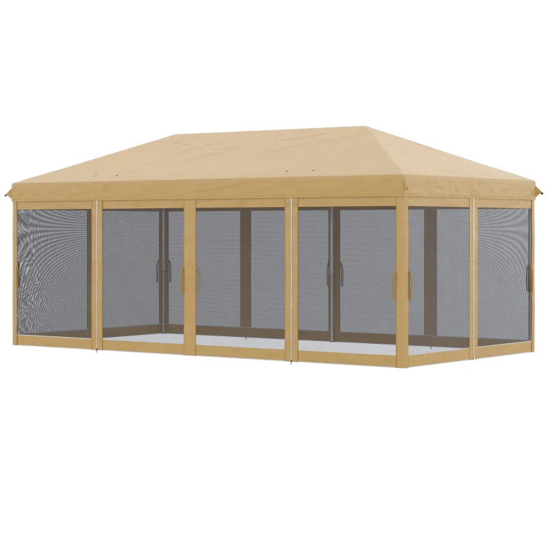 Outsunny Gazebo da Giardino 6x3m Pieghevole con Zanzariera, Altezza Regolabile e Borsa di Trasporto, Beige