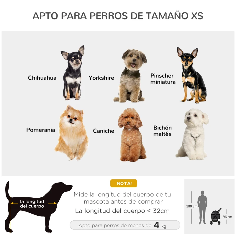 PawHut Carrito para Perros Plegable con Ruedas Universales Cesta de Almacenaje Ventanas de Malla y Bandeja 67x45x96 cm Negro