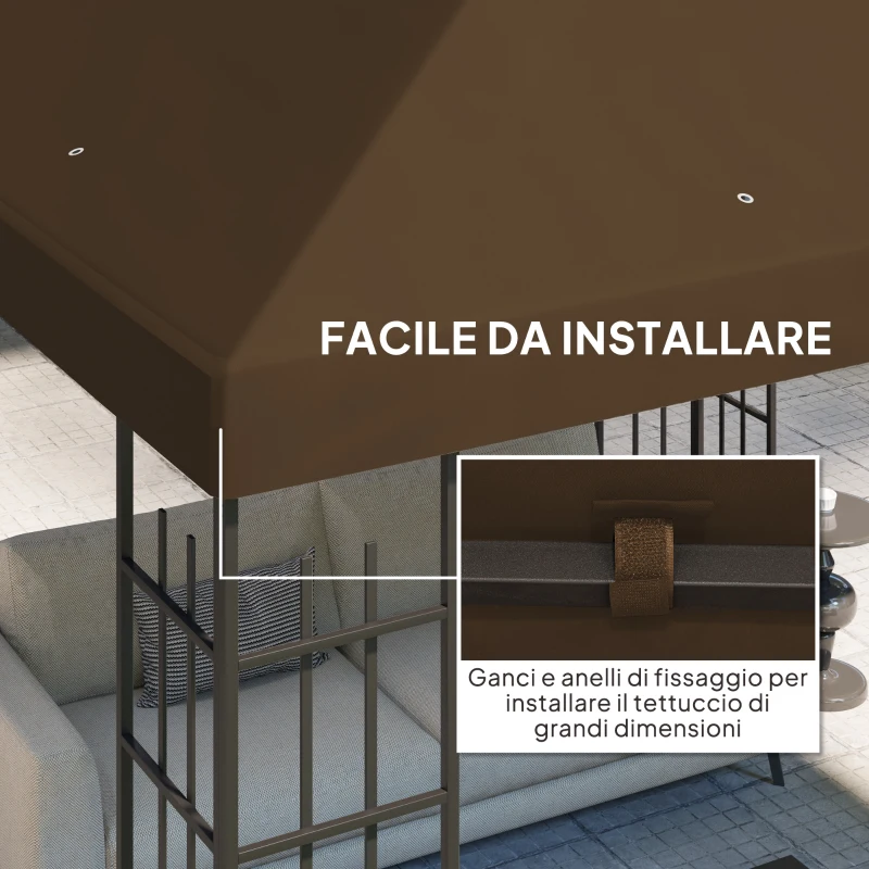 Outsunny Copertura per Gazebo da Giardino 3x3 m in Tessuto Oxford 600D con Fori di Drenaggio, Marrone