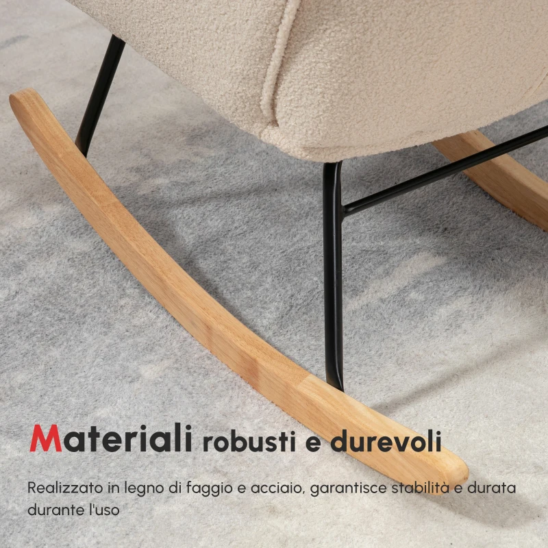 HOMCOM Poltrona a Dondolo Imbottita in Legno e Acciaio per Soggiorno e Camera da Letto, 71x98x101 cm, Beige