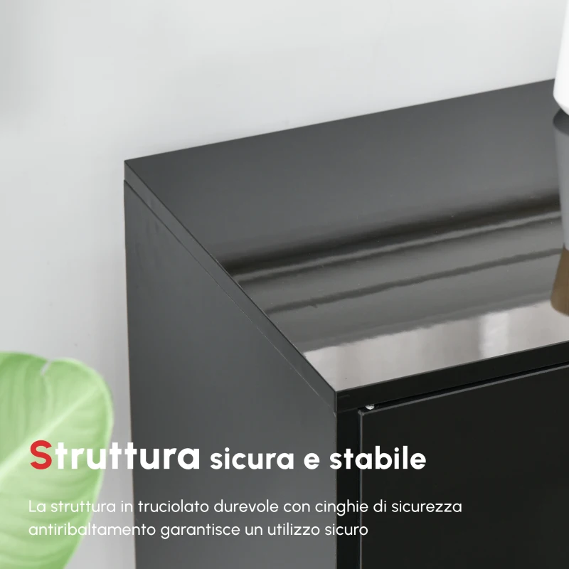 HOMCOM Mobiletto Multiuso Nero con 2 Cassetti e 2 Armadietti ad Apertura a Pressione, 117x36x74cm