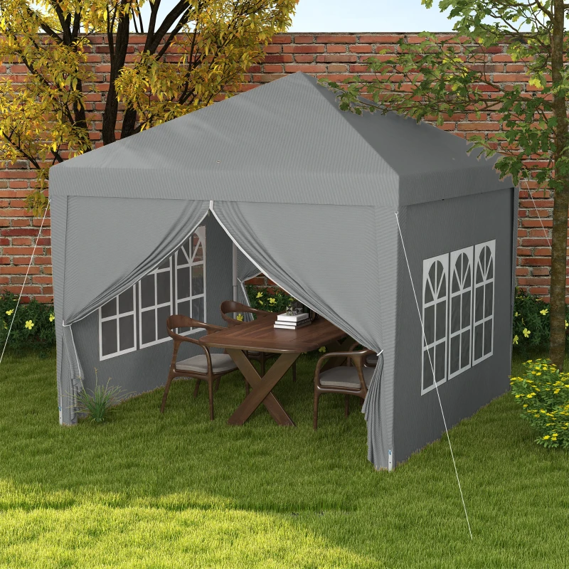 Outsunny Gazebo da Esterno 3x3 m Pieghevole con 4 Pannelli Laterali, in Acciaio e Tessuto Oxford Grigio Chiaro