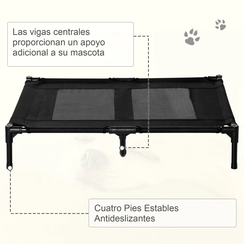 PawHut Cama para Mascotas Portátil con Zona de Malla Transpirable y Tela Oxford para Interior Exterior 92x76x18 cm Negro
