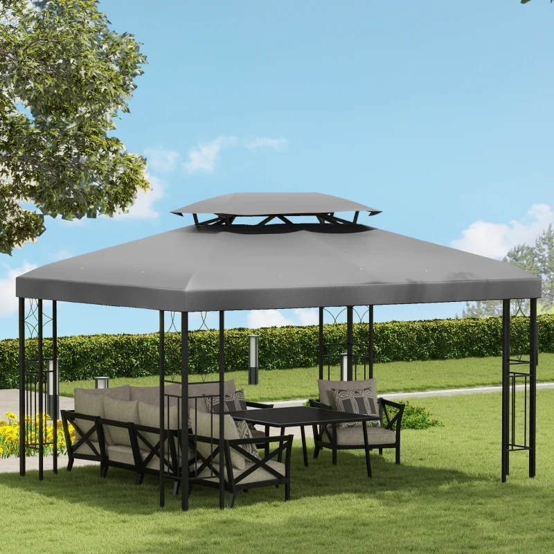 Outsunny Toldo de Substituição 4x3m para Pérgola de Jardim 2 Níveis Respirável com 10 Orifícios de Drenagem Cinza Claro