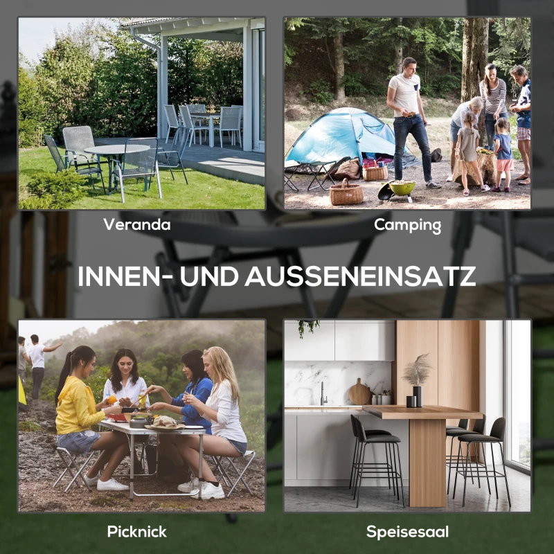 Outsunny Klappbarer Beistelltisch, Outdoor-Klapptisch, mit Tischplatte aus gehärtetem Glas, für Terrasse, 45 x 45 x 50 cm Schwarz(m-6)