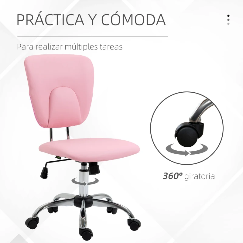 Vinsetto Silla de Oficina Giratoria con Altura Ajustable y Función Basculante para Escritorio Estudio 50x54x87,5-96,5 cm Rosa