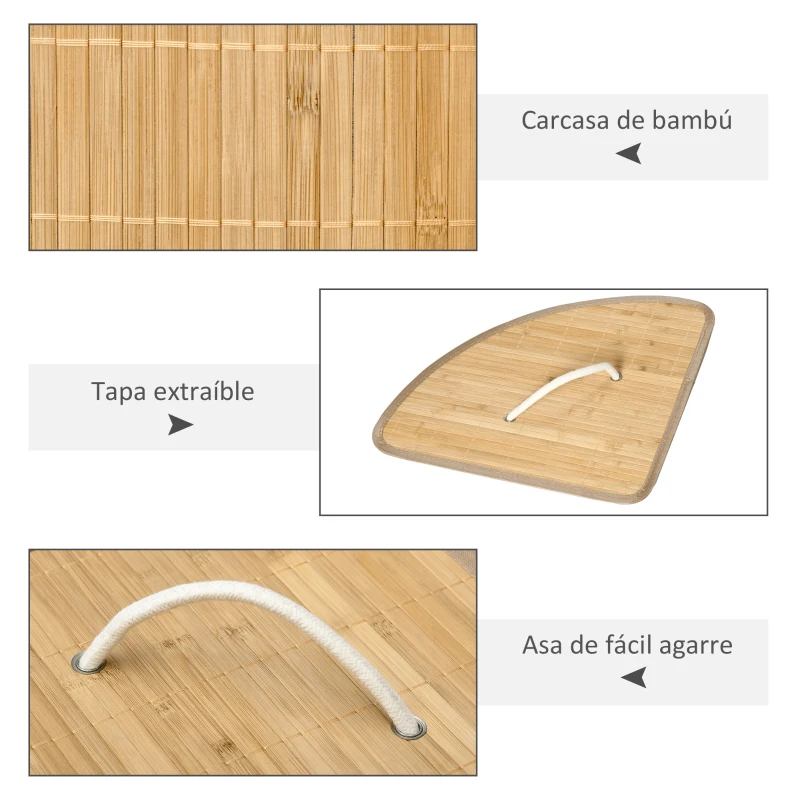HOMCOM Cesto para Ropa Sucia de Bambú Capacidad de 55L Cesta para la Colada en Forma de Abanico 38x38x57 cm Natural