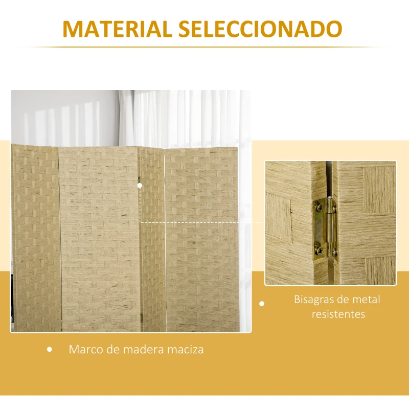 HOMCOM Biombo Separador de Ambientes de 4 Paneles Plegables de Madera de Pino y Fibra de Papel 159,5x169,5 cm Marrón