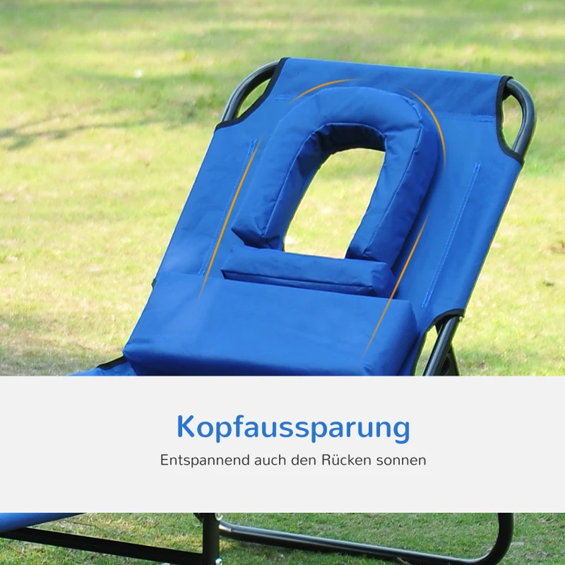 Outsunny Sonnenliege klappbar Gartenliege mit Kopfkissen Liegestuhl mit 4-Fach verstellbare Rückenlehne Campingliege mit Lesefenster Gartenstuhl bis 120kg belastbar für Garten, Balkon geeignet Blau