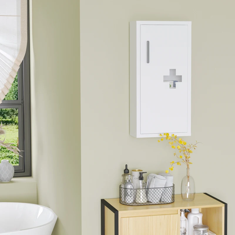 kleankin Botiquín para Medicinas de 3 Niveles Botiquín de Pared de Acero con Puerta Magnética para Cocina Baño 30x12x60 cm Blanco