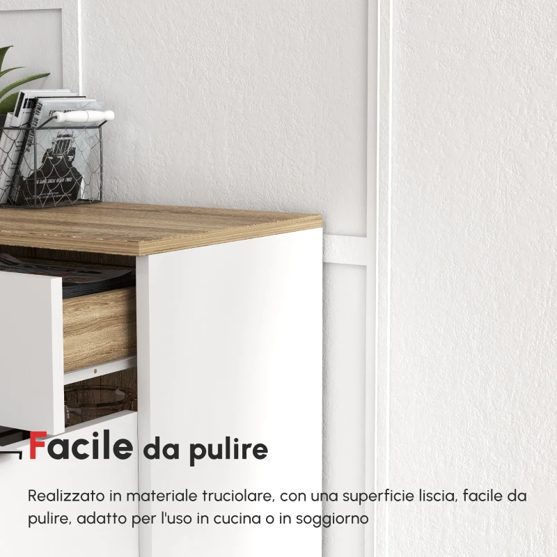 HOMCOM Mobile Multiuso Salvaspazio con 3 Ripiani Aperti, Armadietto e Cassetto, in Truciolato, 95x35x85 cm