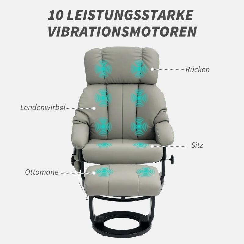 HOMCOM Relaxsessel Massagefunktion Fernsehsessel mit Seitentasche, Kunstleder, Grau(m-4)