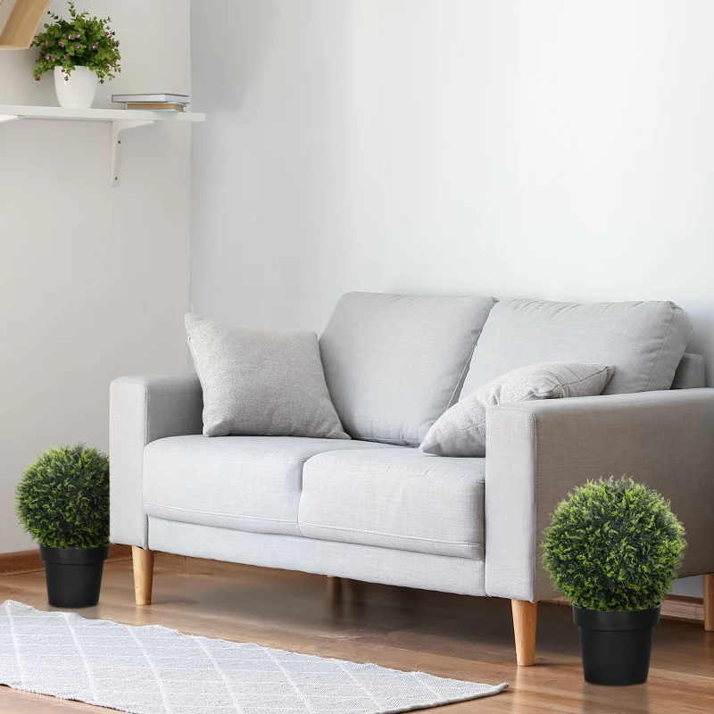 HOMCOM Set di 2 Piante Artificiali a Sfera con Foglie di Cedro per Casa e Giardino Ø45 cm, Verde