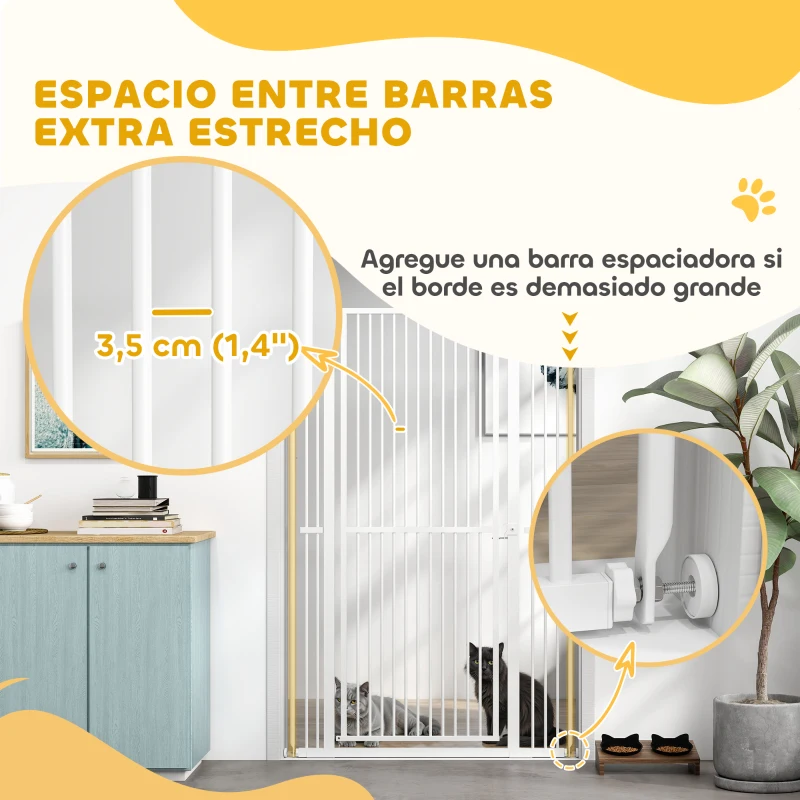 PawHut Barrera para Perros Extra Alta con Ancho Ajustable 77-104 cm Puerta para Perros con Extensiones y Puerta de Paso Blanco