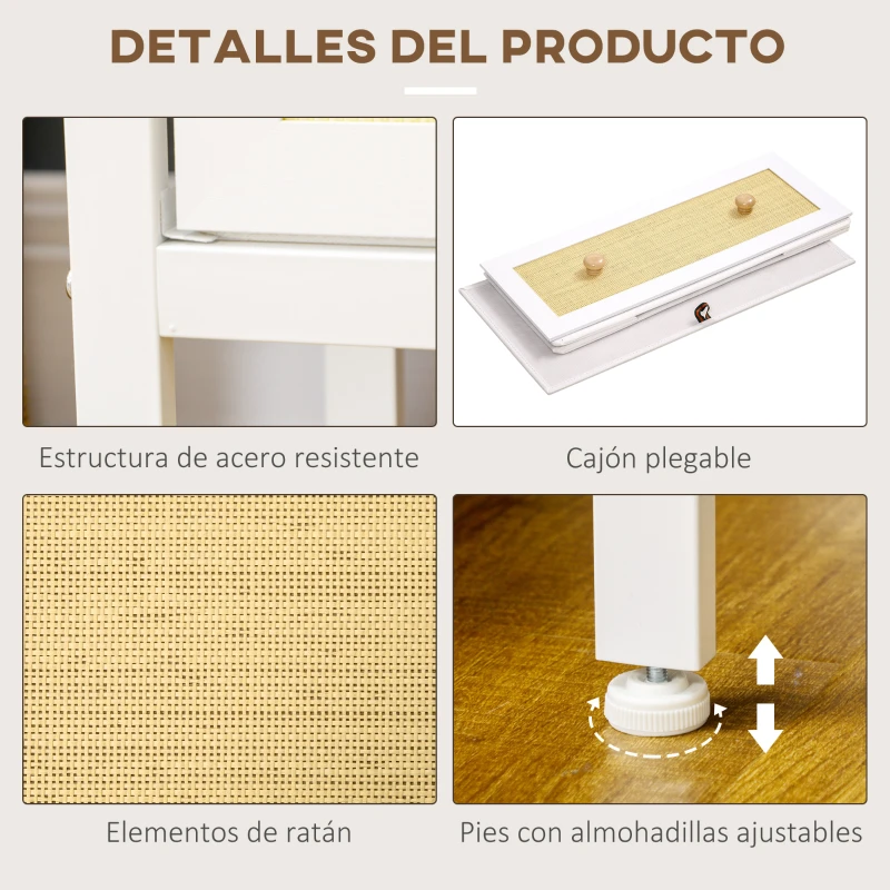 HOMCOM Cómoda Estilo Cannage con 6 Cajones de Tela Plegables y Extraíbles para Dormitorio Salón 120x30x83 cm Blanco
